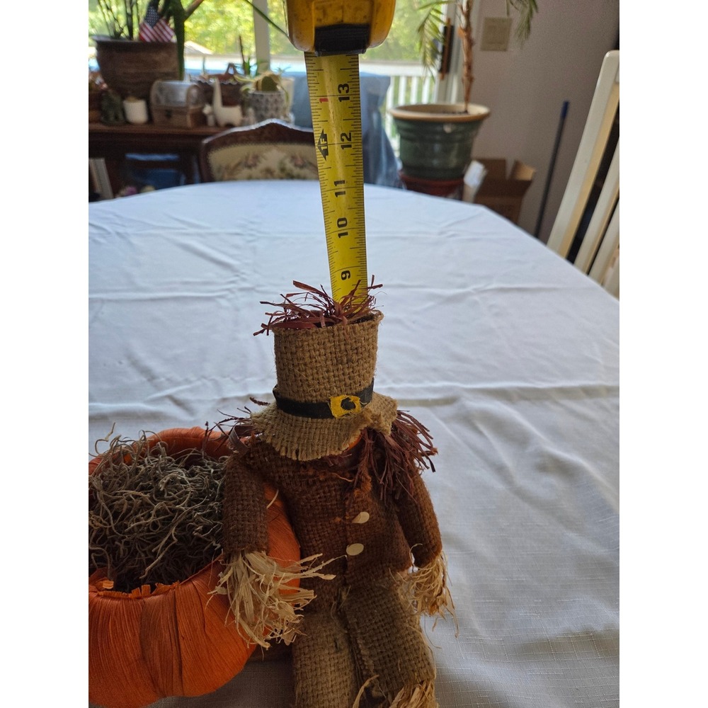 Rustic Fall Scarecrow with Pumpkin Planter Burlap Autumn Harvest Decor 12in - Picture 3 of 4